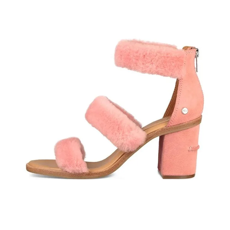 UGG Del REY Fluff Каблук Искусственная замша Высокий каблук Сандалии Женские Вишневый цветок Розовый