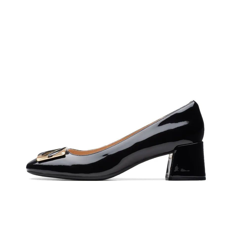 Clarks Nia Collection Натуральная коровья кожа грубый каблук высокий каблук 4,5 см женский черный