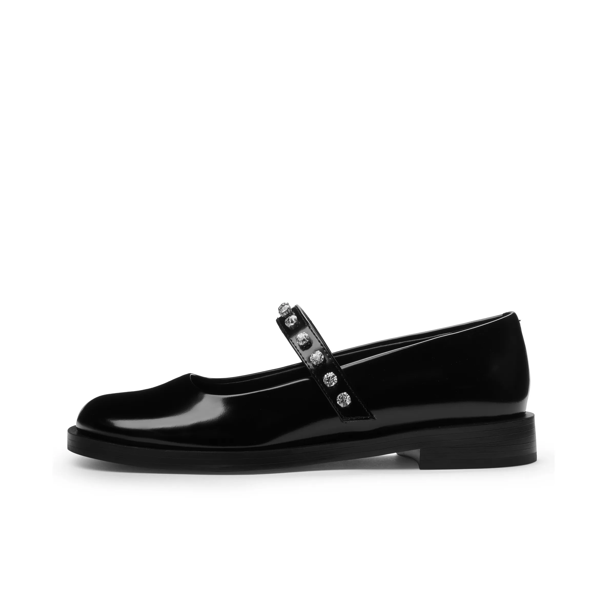 CHARLES&KEITH Туфли Мэри Джейн из искусственной кожи с круглым носком и стразами, плоские, каблук 2,5 см, женские