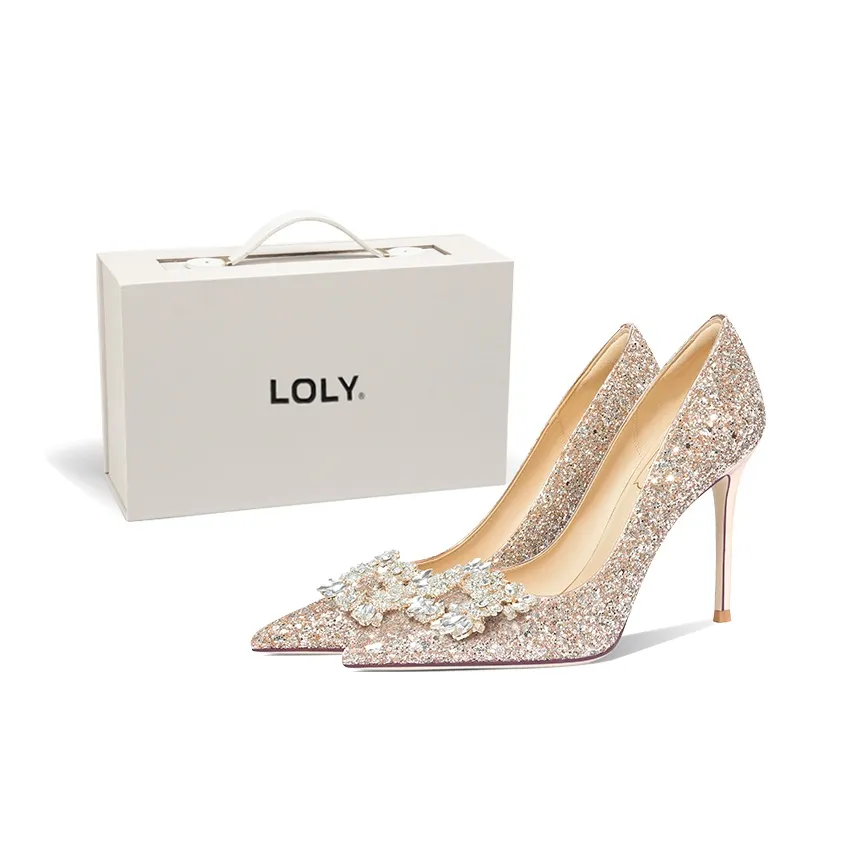 LOLY Кристальная обувь Французская свадебная обувь для женщин с узким каблуком и высокими каблуками женская золотая