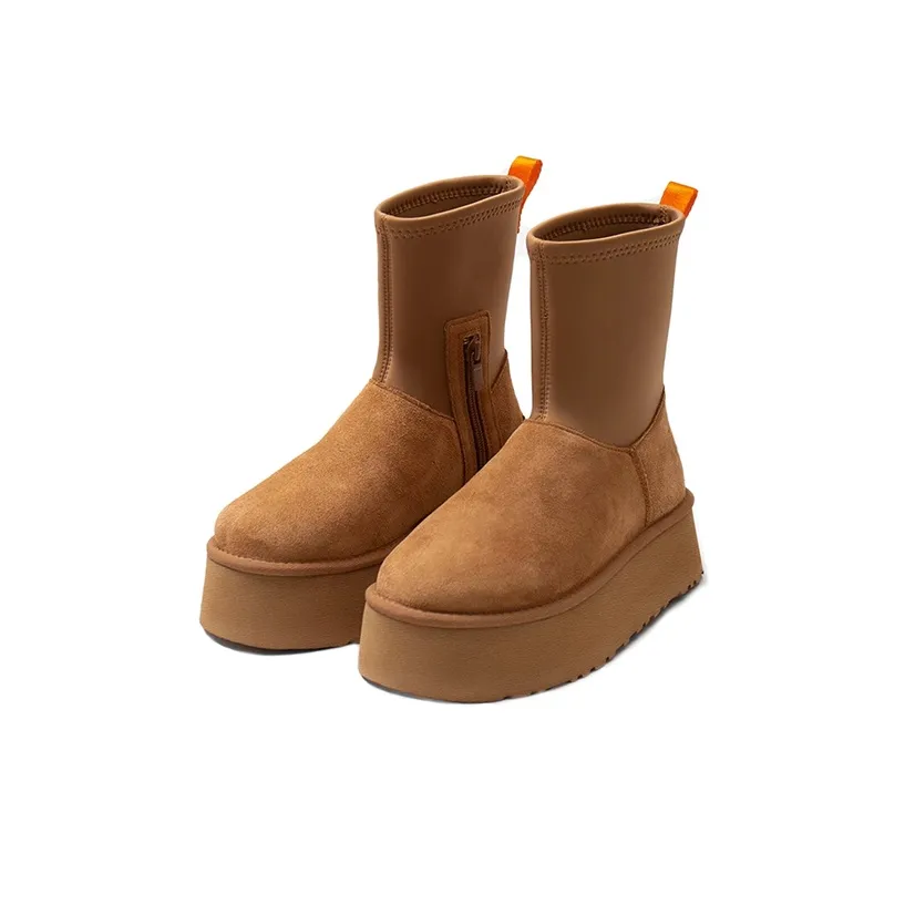 WJA Микрофибра Кожа Термическая Устойчивая к Износу Увеличивающая Высоту Противоскользящие Короткие Снежные Ботинки