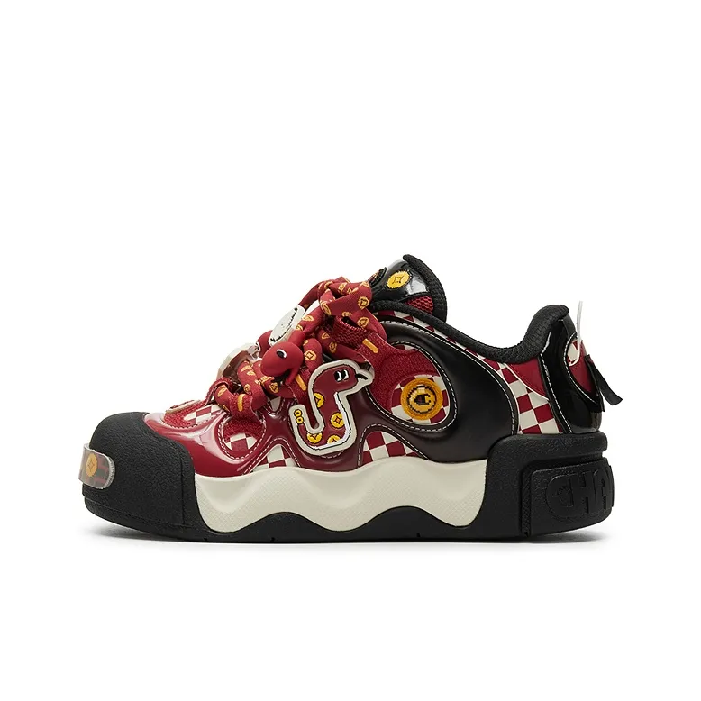 Champion Год Змеи С наполнителем Пончик Низкие Кроссовки для скейтбординга Женские Остаток Красный Черный