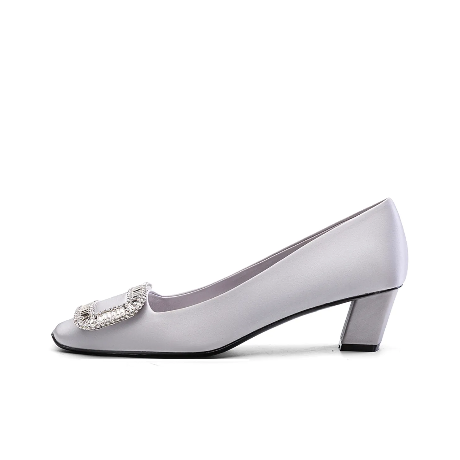 Siwei Шелковый Универсальный Квадратный Каблук Высокие Каблуки Женские Серебристо-Серый