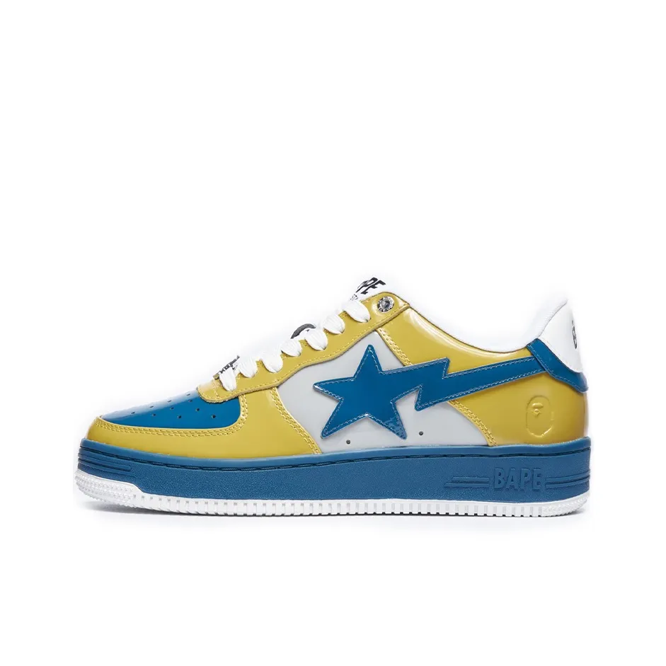 A BATHING APE BAPE STA Лакированная кожа Низкий верх Стильная обувь для скейтбординга Мужская Белый Синий Желтый