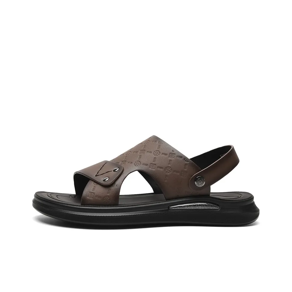 AOKANG Премиум с принтом комфортный модный тренд дышащие пляжные сандалии мужские коричневые