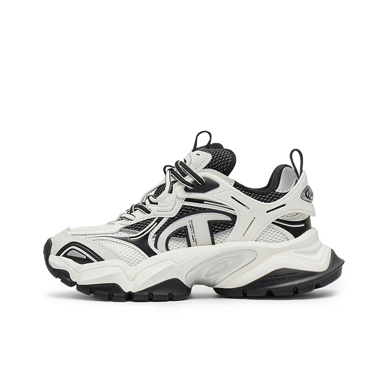 Champion Tooth Shark Shoes Пава Броня Низкие Кроссовки с Толстой Подошвой Женские Молочно-белый Черный