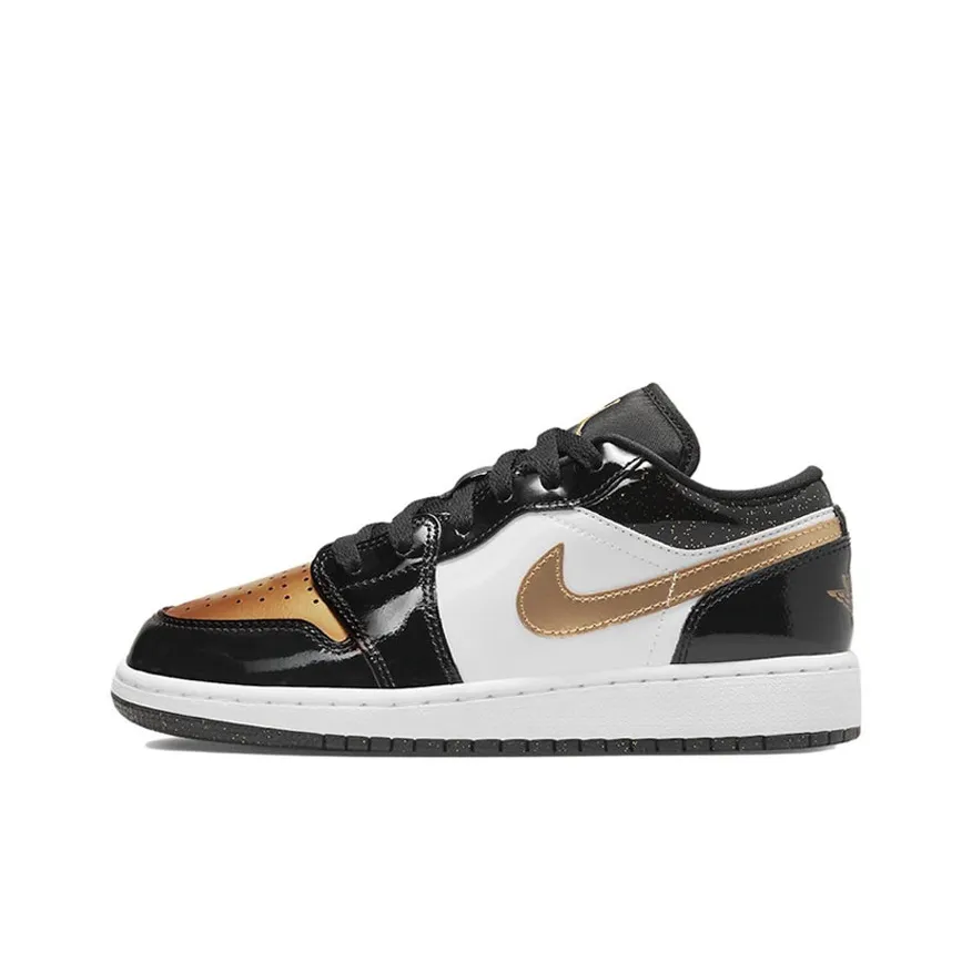 Jordan Air Jordan 1 'Золото Палец' Кожа Устойчивая к Износу Низкие Детские Баскетбольные Кроссовки Черный Золото