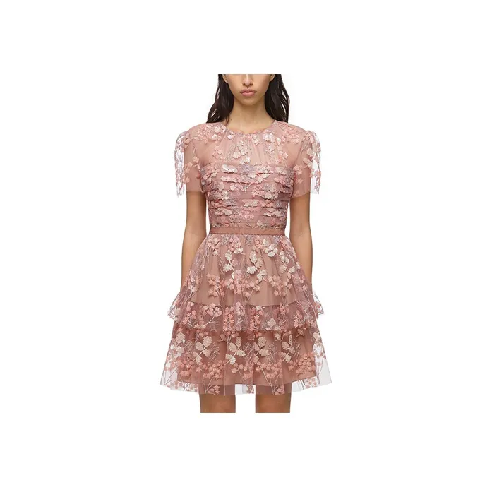 Self portrait FW21 Short Sleeved Dresses Women's Red Pink Floral