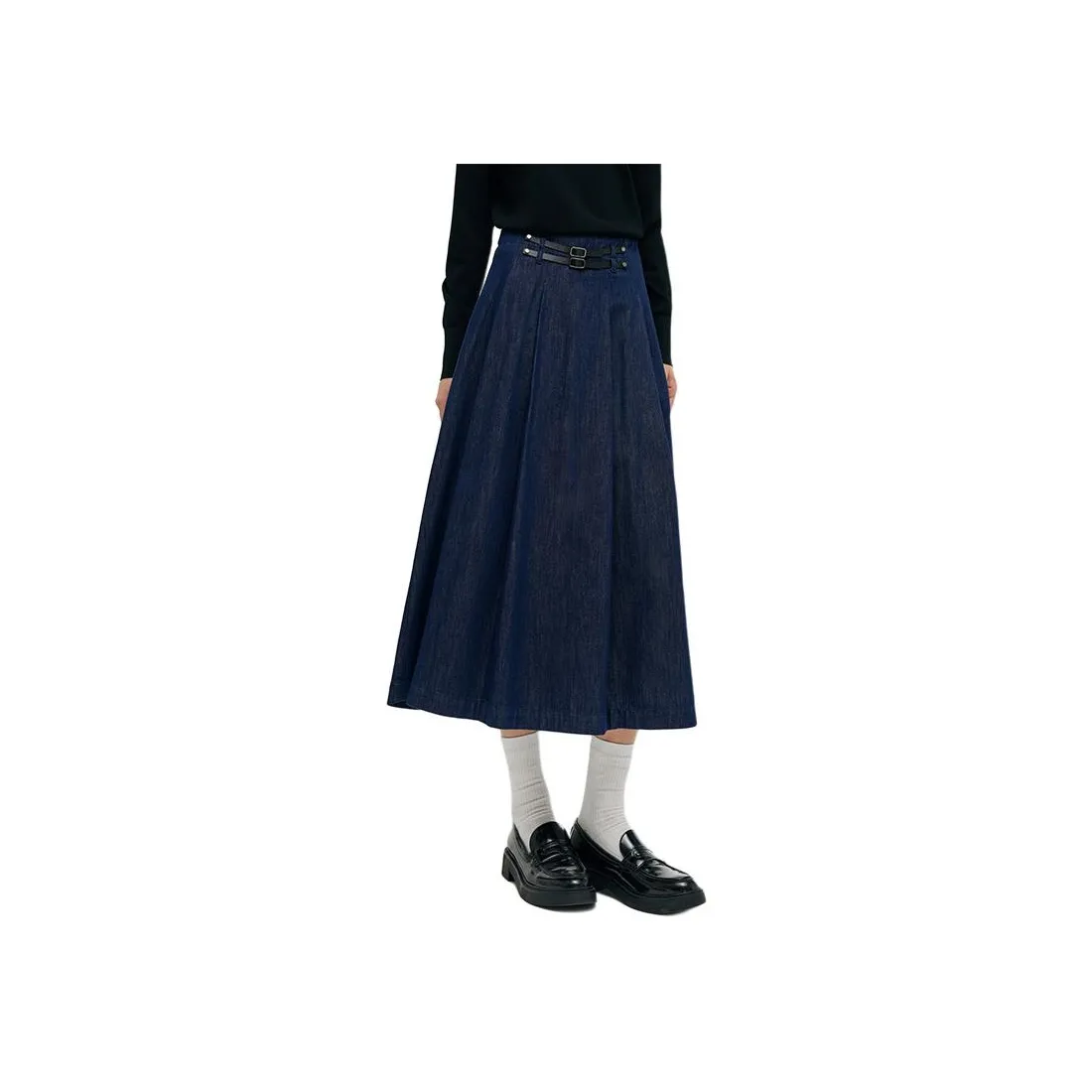 GOELIA Denim Long Skirt Women's Dark Blue