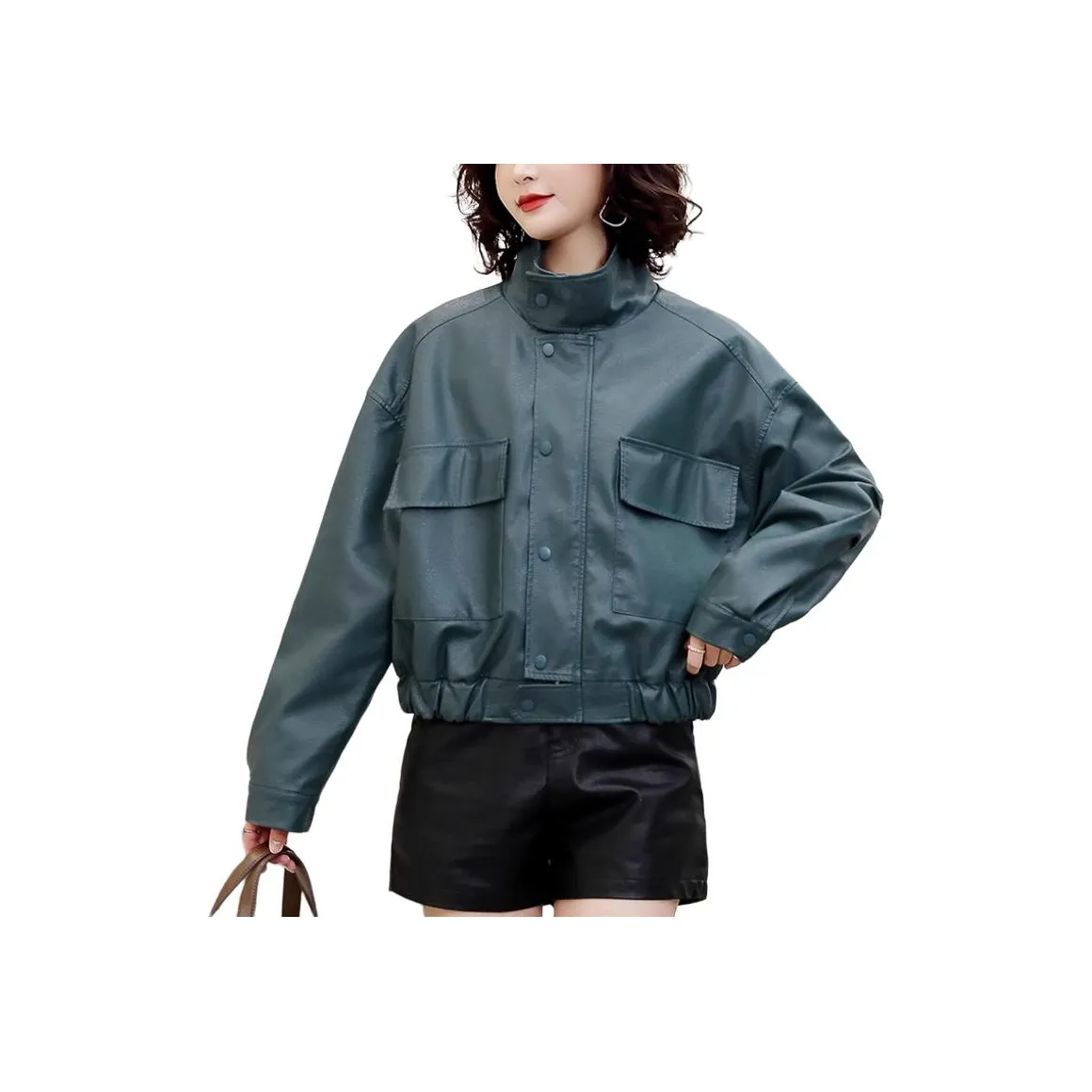 Aoaifu Кожа Куртка Женская Армейский зеленый