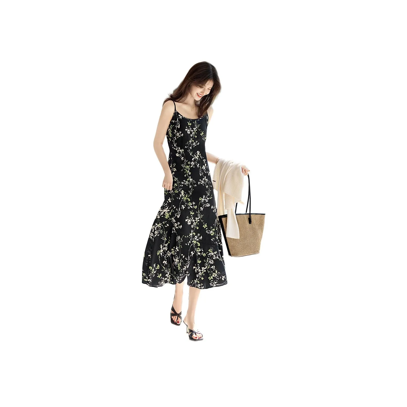 XWI Slip Dress Women's Black With Floral