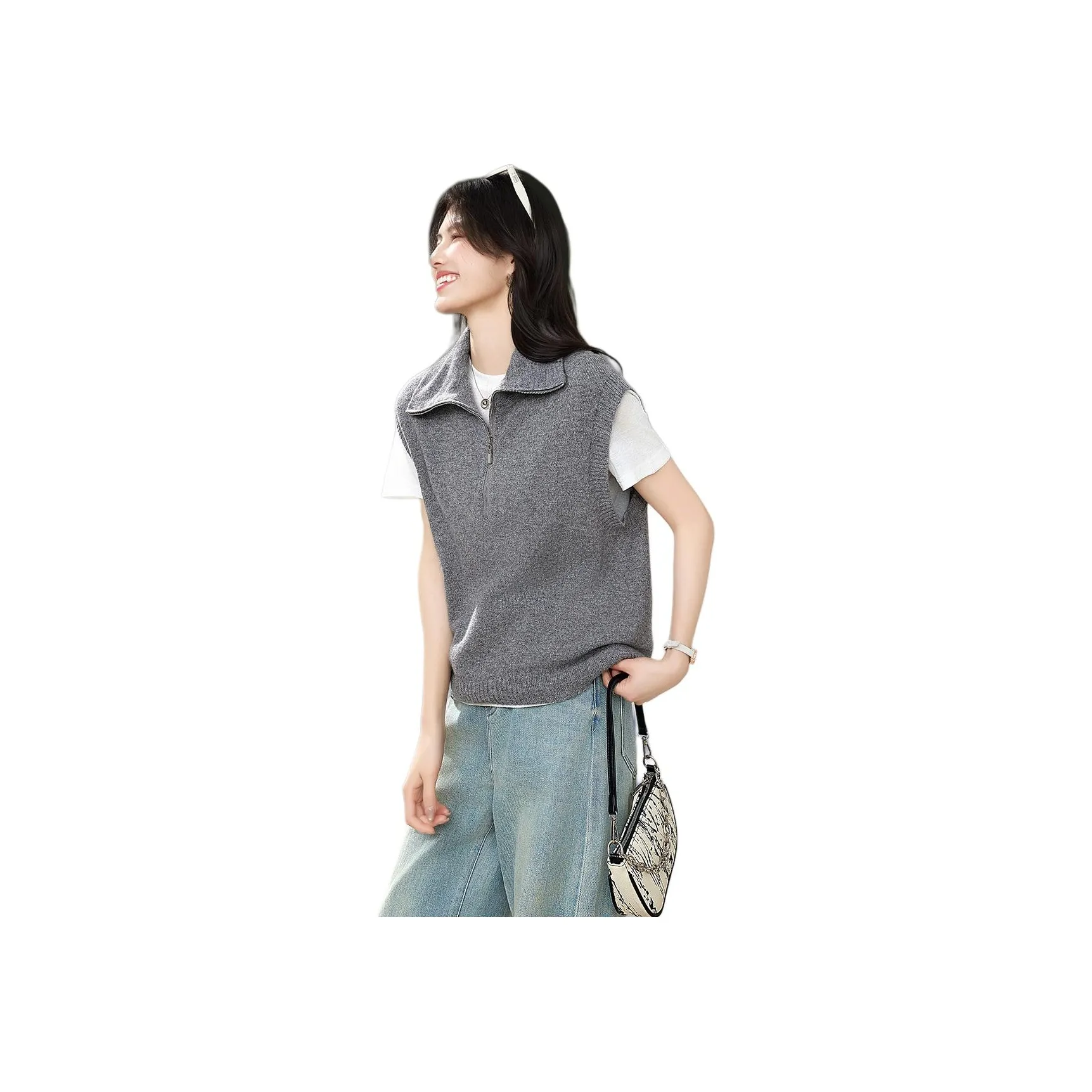 SHANGJING Элегантный серый женский жилет