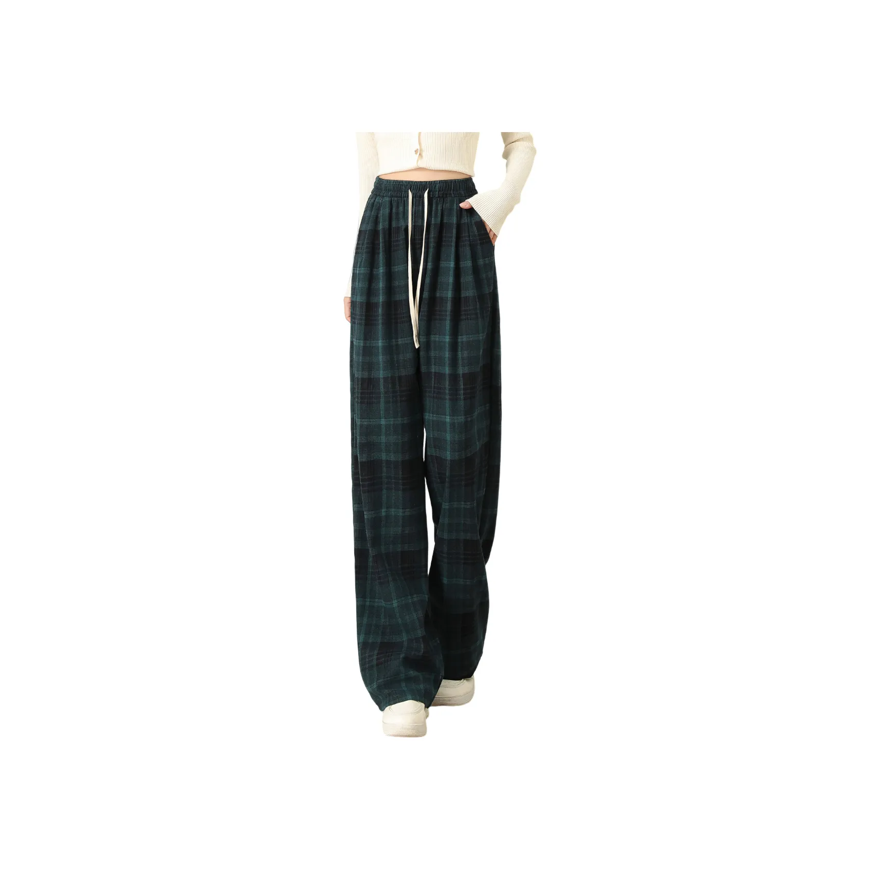 YAYANGREN Повседневные брюки женские зеленая клетка