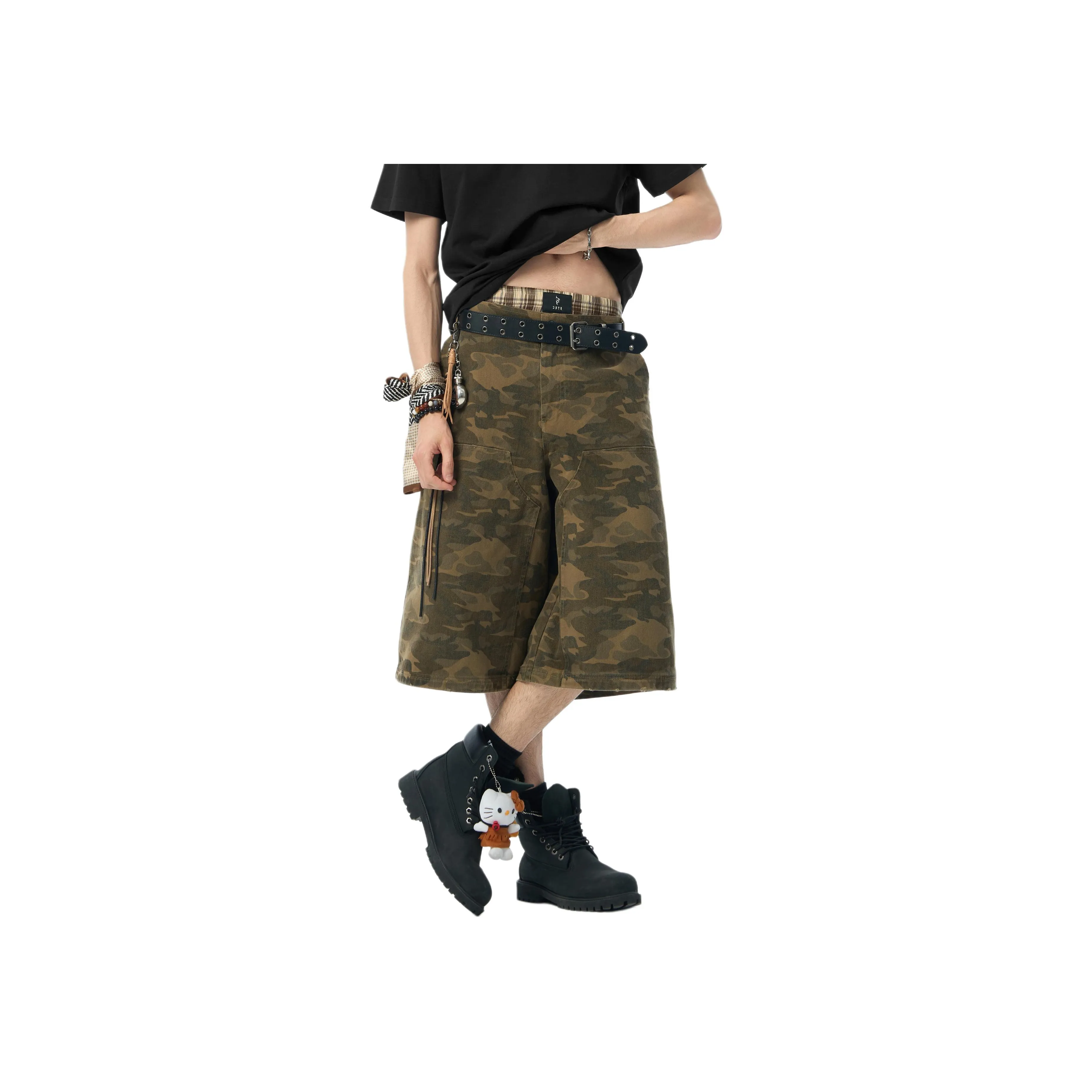 JHYQ Denim Shorts Unisex Army Green Camouflage