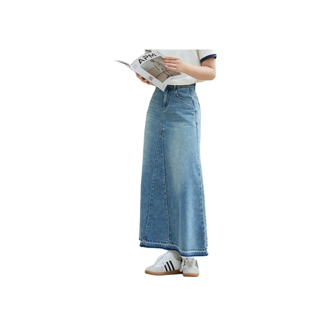 ZIHAN Деним Длинная Юбка Женская Синяя