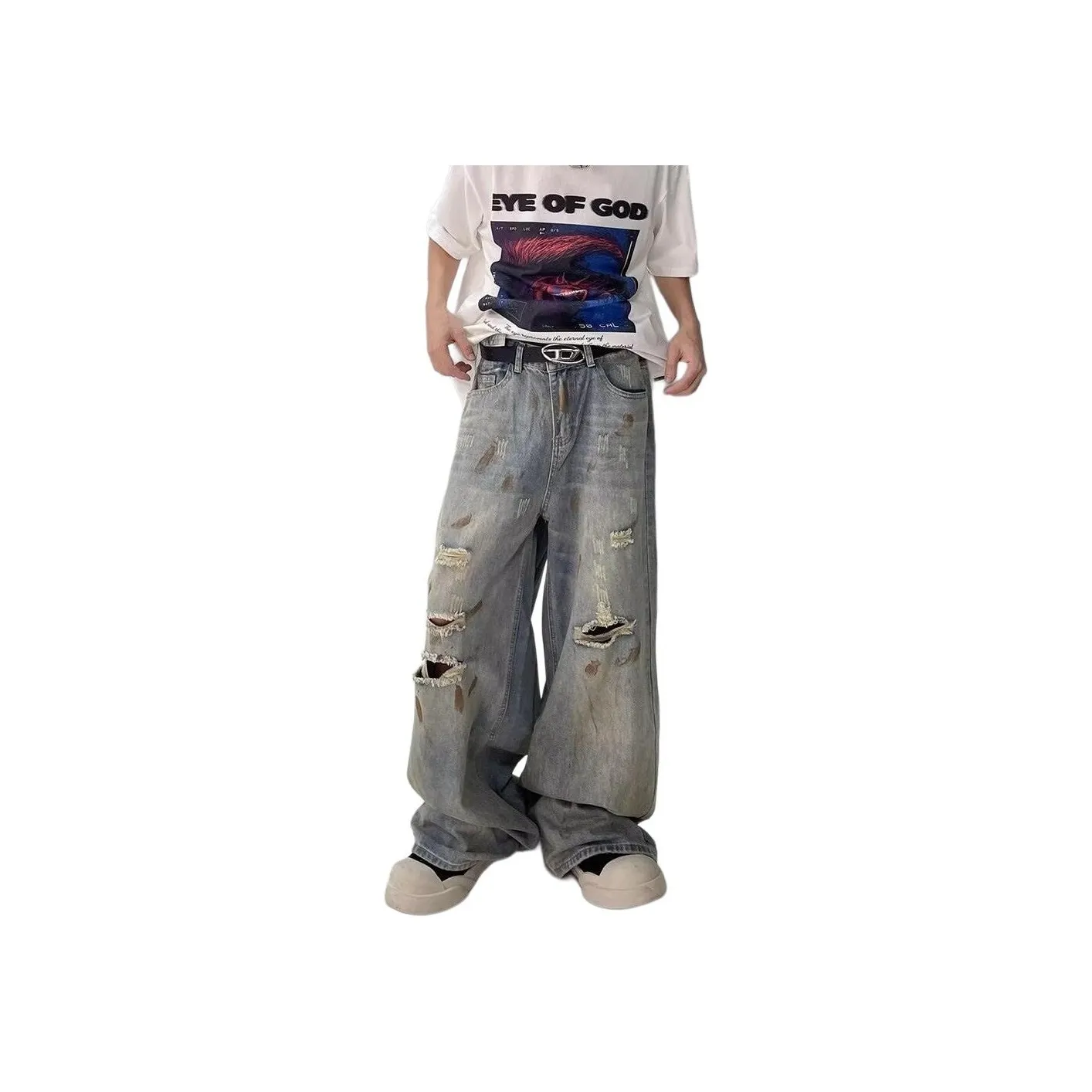 MGXEK Jeans Unisex Ink Splatter Ripped