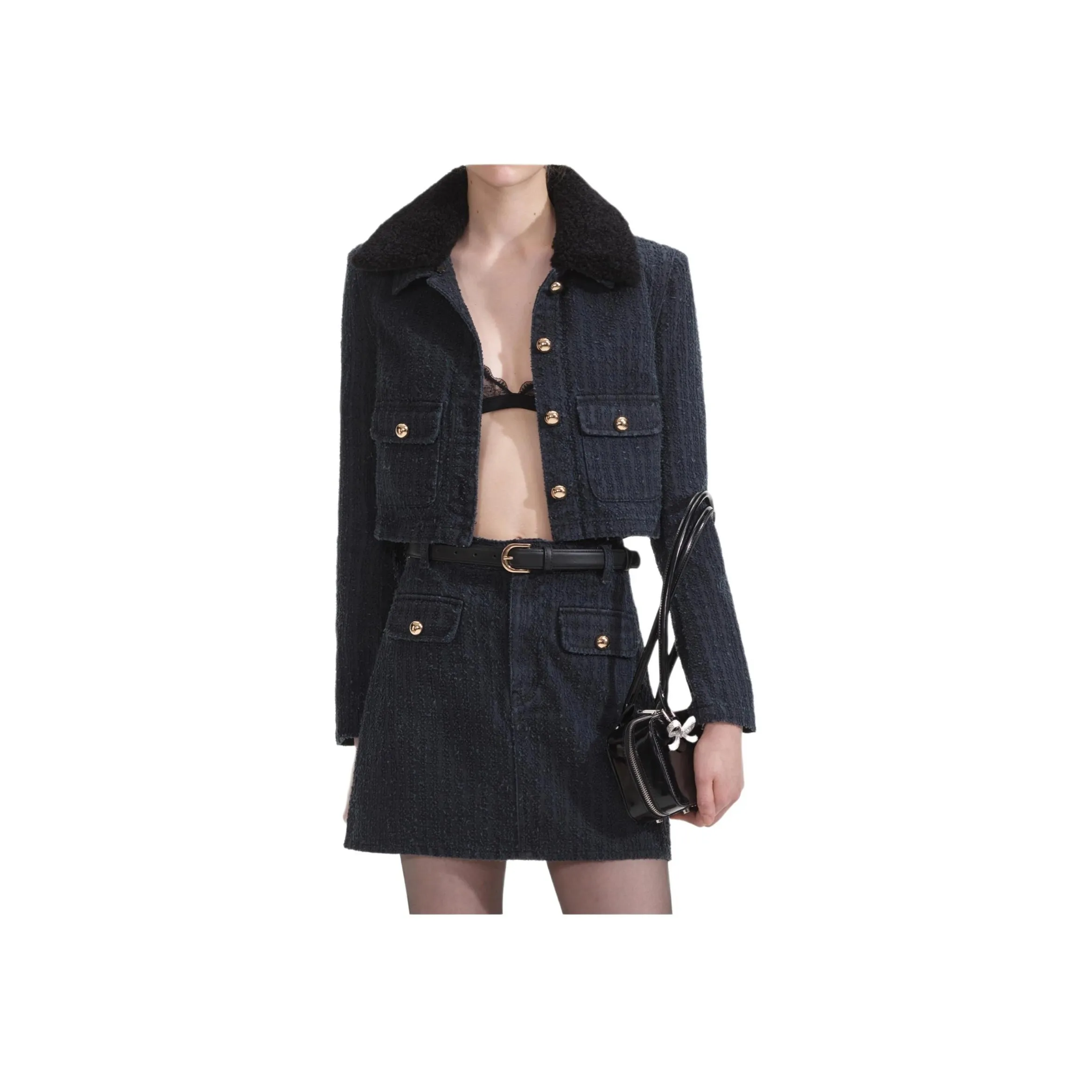Self portrait Textured Denim Jacket