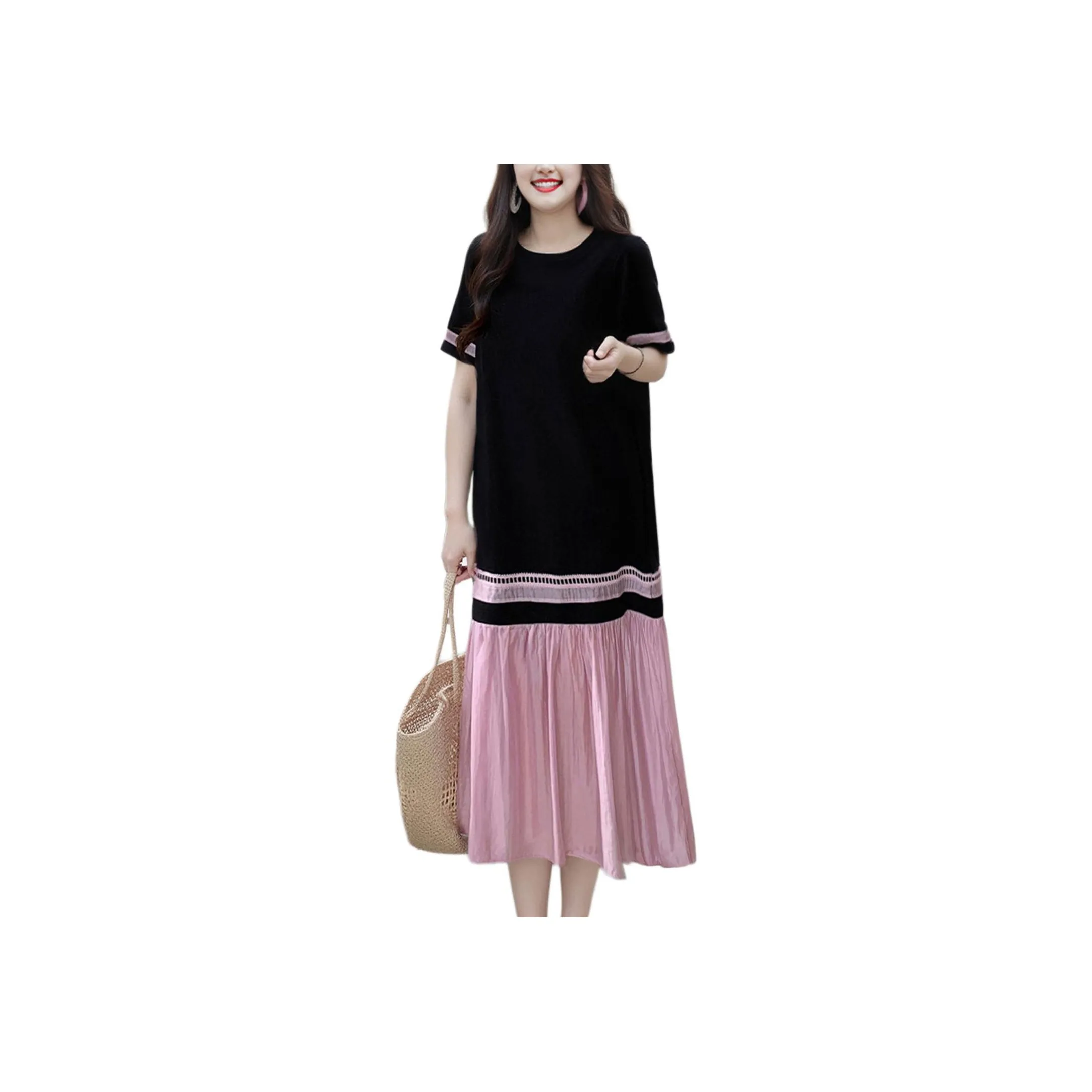 Wbwq Short Sleeved Dress Women's Black & Purple