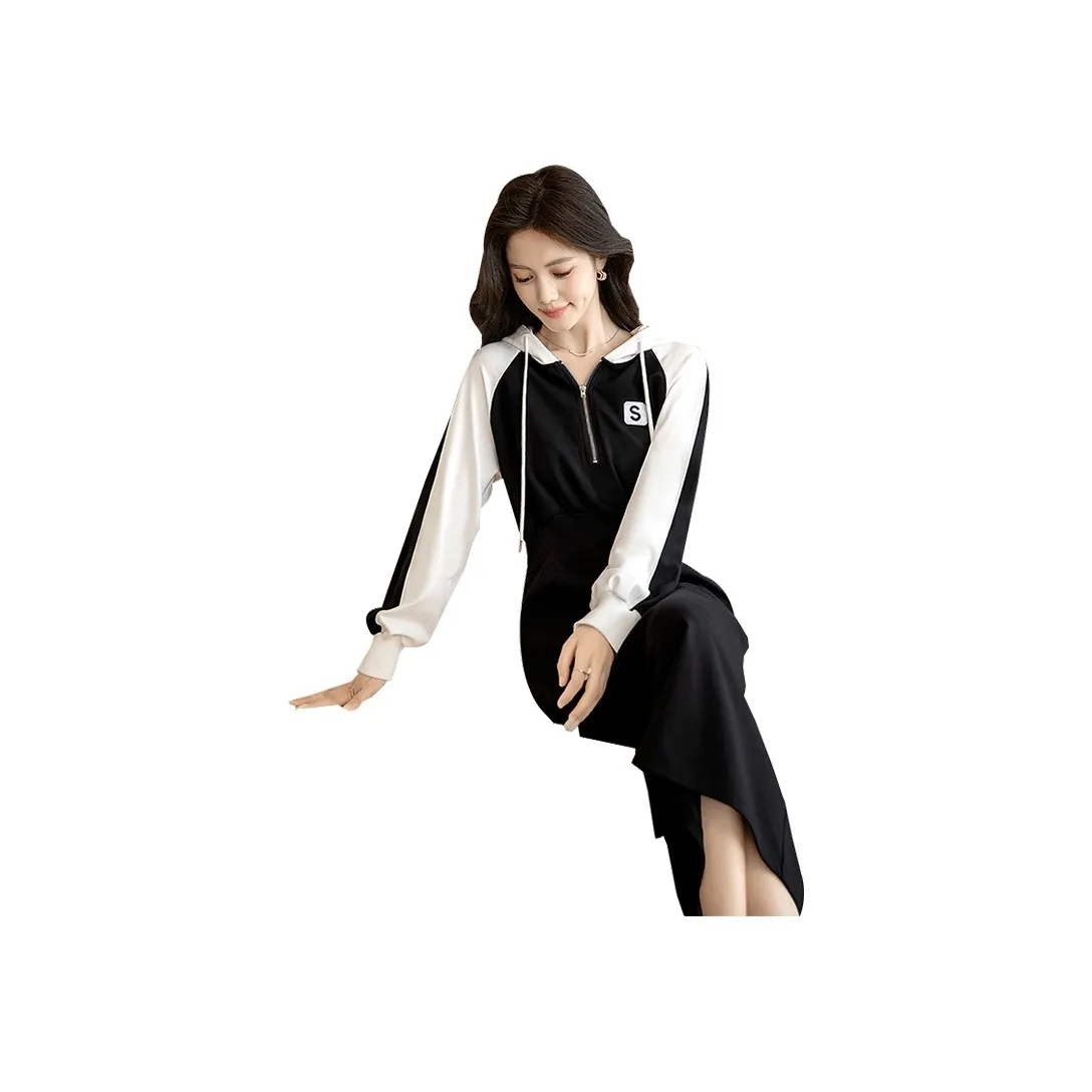 Cypress House Long Sleeved Dress Women's White Top And Black Bottom