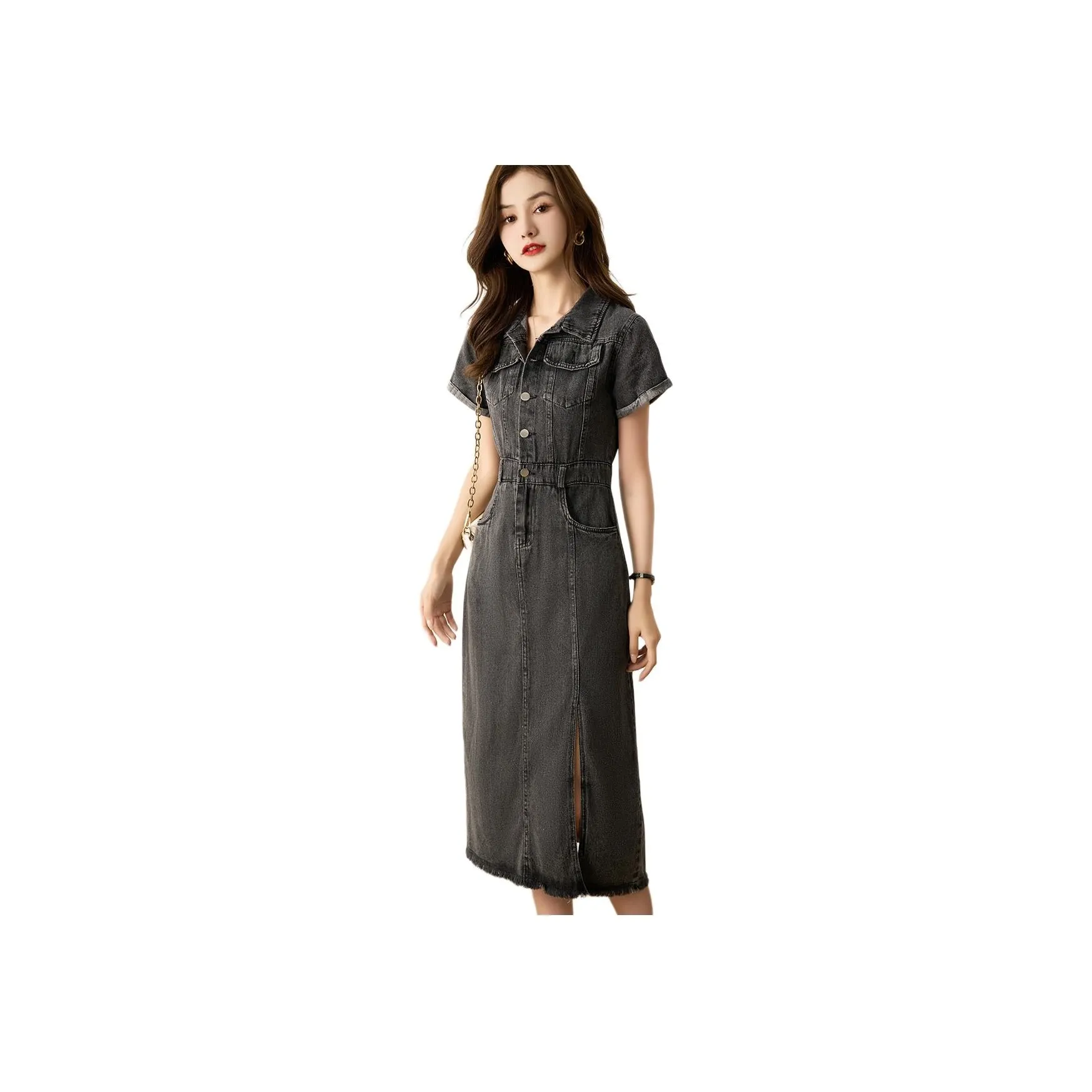 X MOOM Short Sleeved Dresses Women's Denim Black