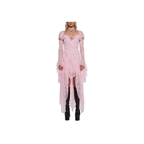 Dolls Kill Розовый/Розовый Женские Длинные Платья с Рукавами