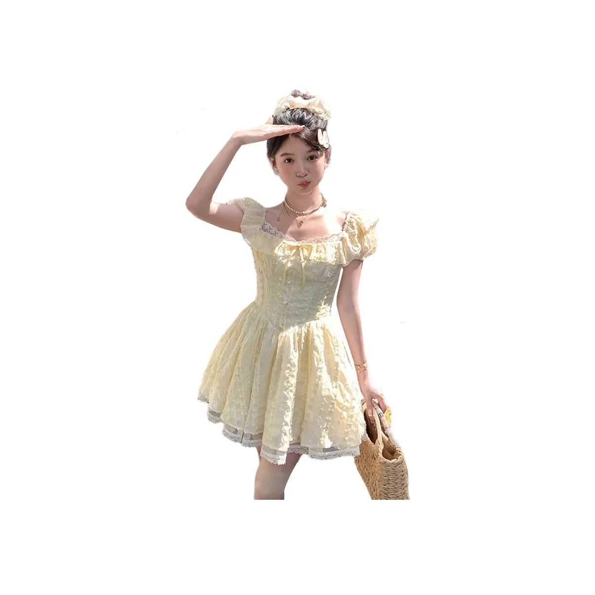 TUSHIFEI Короткий рукав Платье Женское Лимон