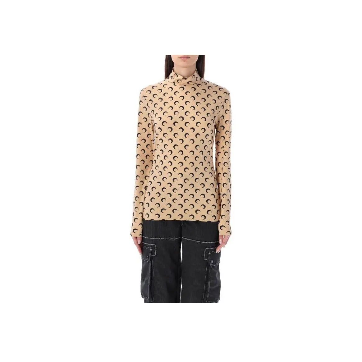 Marine Serre High-Neck Allover Moon Printed Top