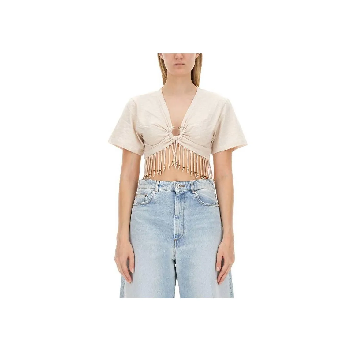 Paco Rabanne Ruched Detailed Fringed Cropped Top