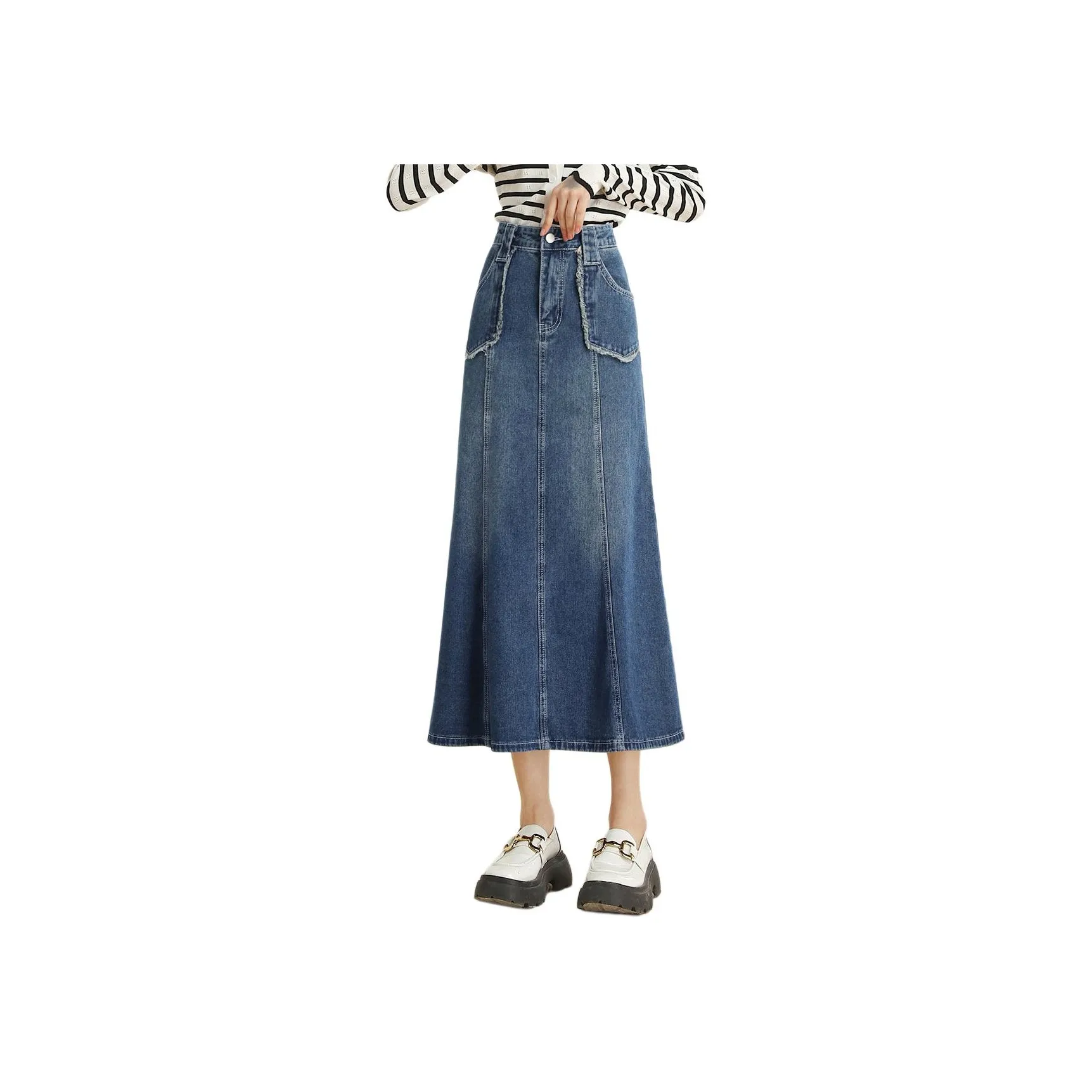 HIPPIEMISS Denim Long Skirt Women's Vintage Blue HIPPIEMISS Деним Длинная Юбка Женская Винтажный Синий