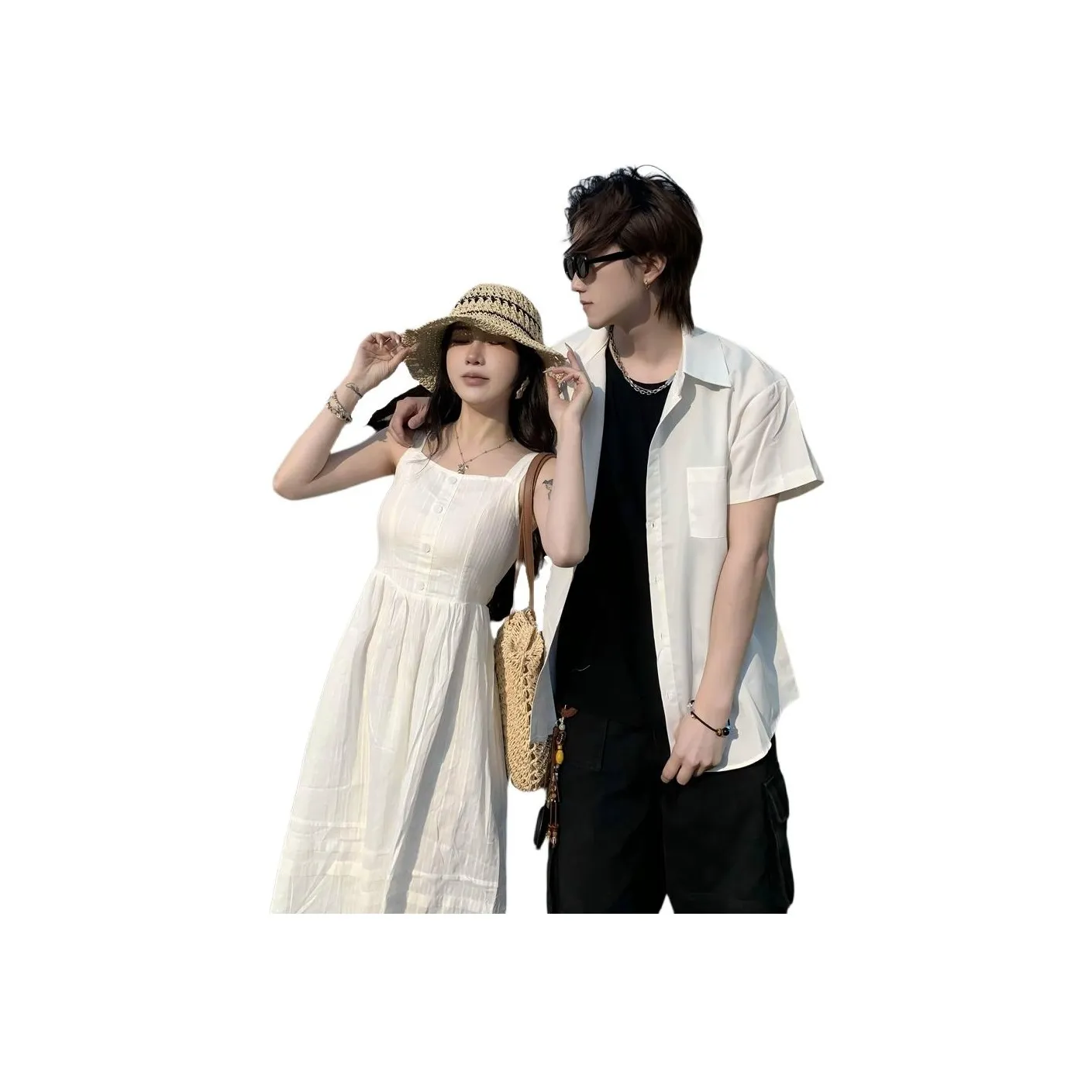 QYPRF Одежда для пары Женские Платье + Мужская Рубашка Женские Парные Комплекты