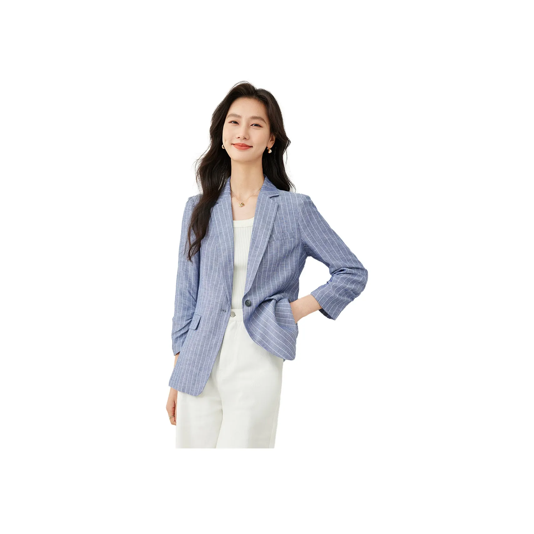 VIMLY Business Suit Women's Blue White Stripes