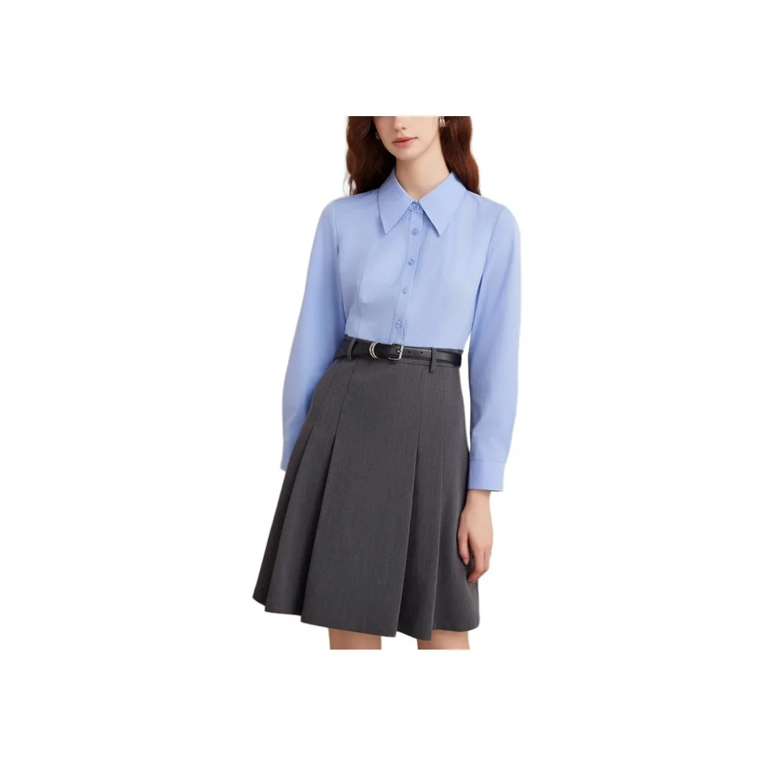 Goodland Длинное платье с длинными рукавами женское колокольчиково-синего цвета