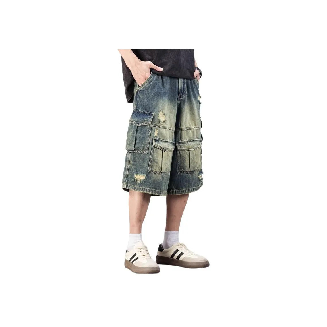 FRALAARRI Винтажные синие мужские джинсовые шорты