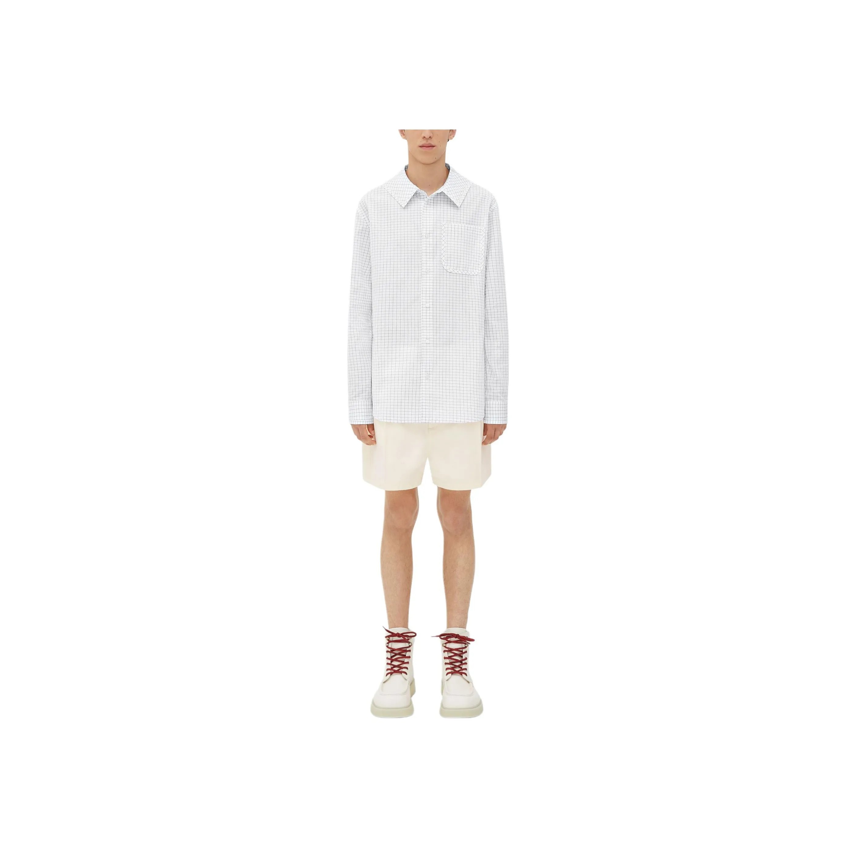 Bottega Veneta Crisp Cotton Silk Check Bandana Shirt Men's White