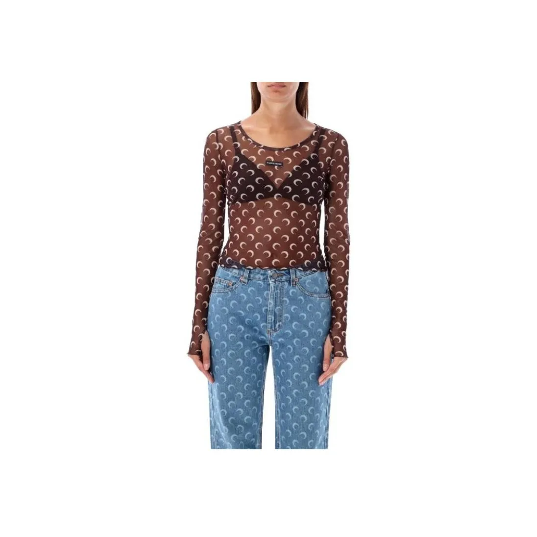 Marine Serre Mesh Monogrammed Crewneck Cropped Top