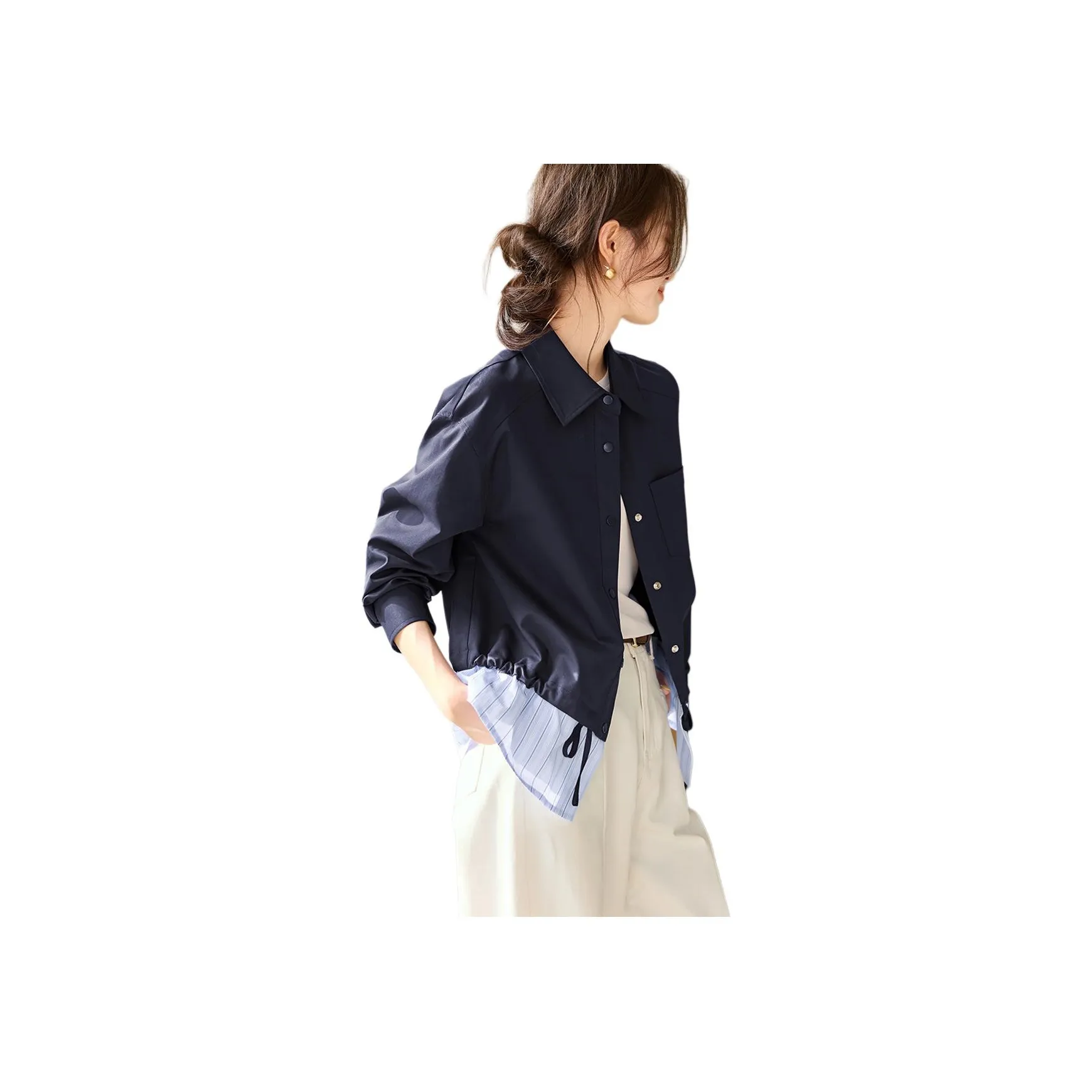 MOHANYIMEI Темно-синий Синий Клетка Женская Рубашка