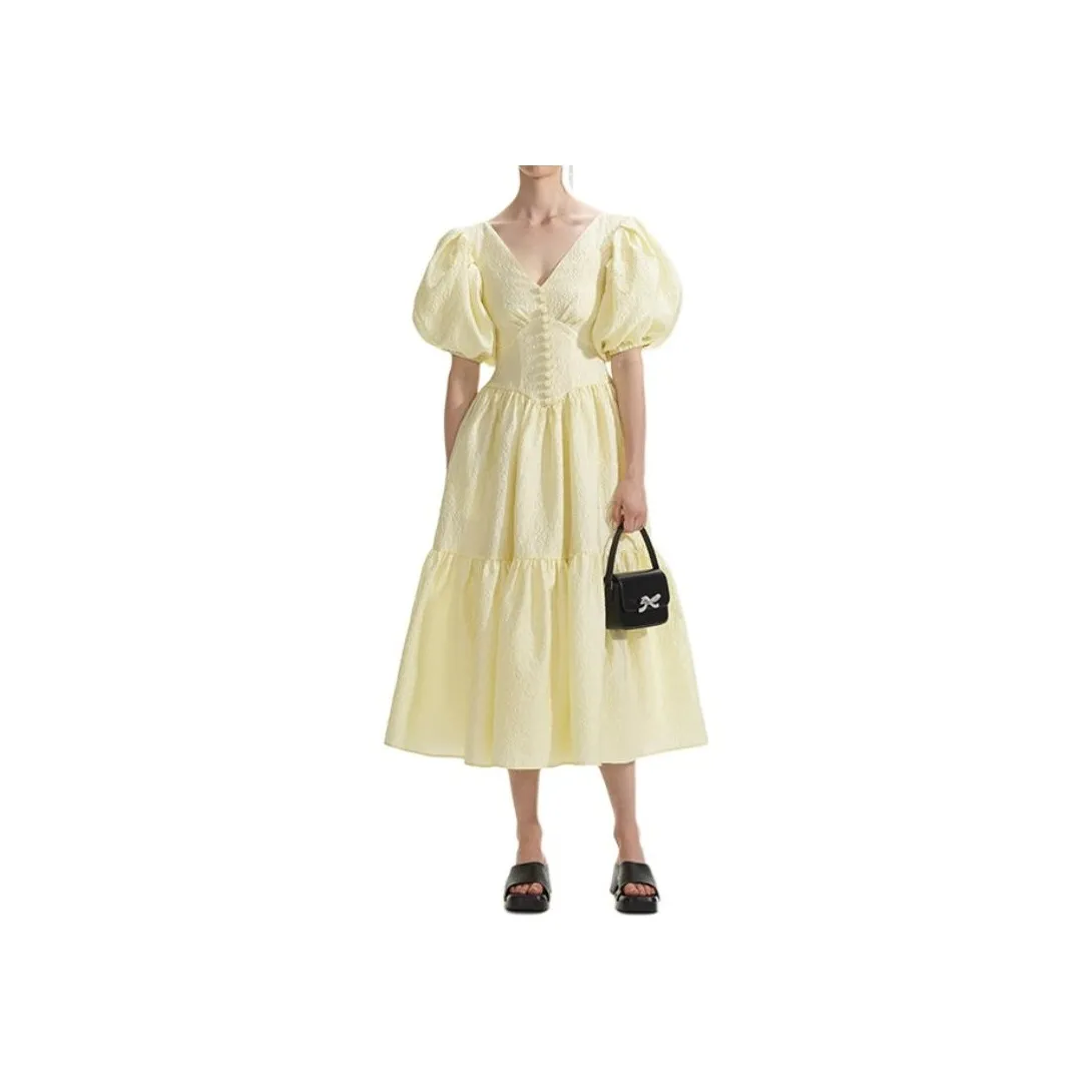 Self portrait Short Sleeved Dress Women's Cream Yellow