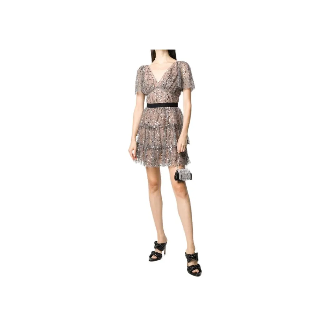 Self portrait Short Sleeved Dress Women's Gray Pink