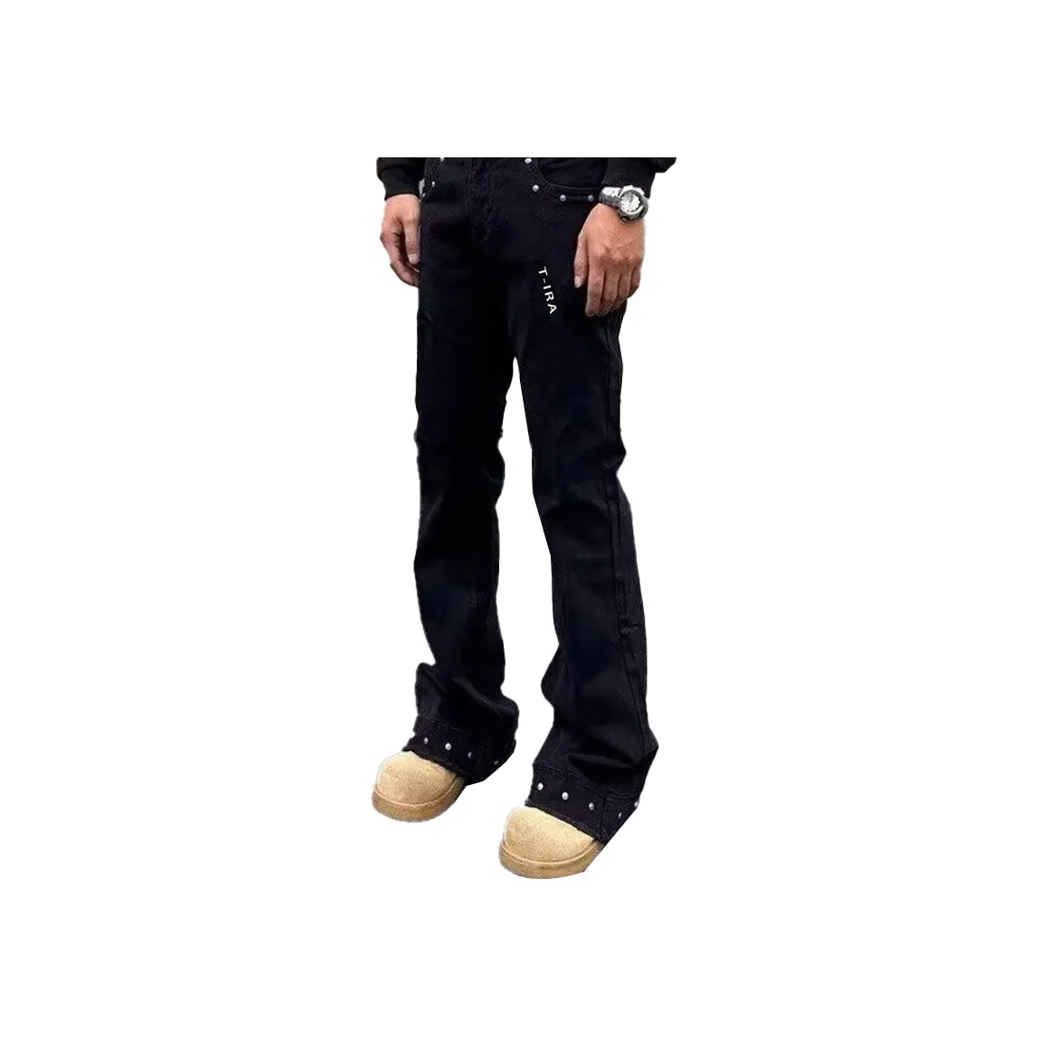 T IRA Черный Нет Логотип Пряжка Унисекс Джинсы