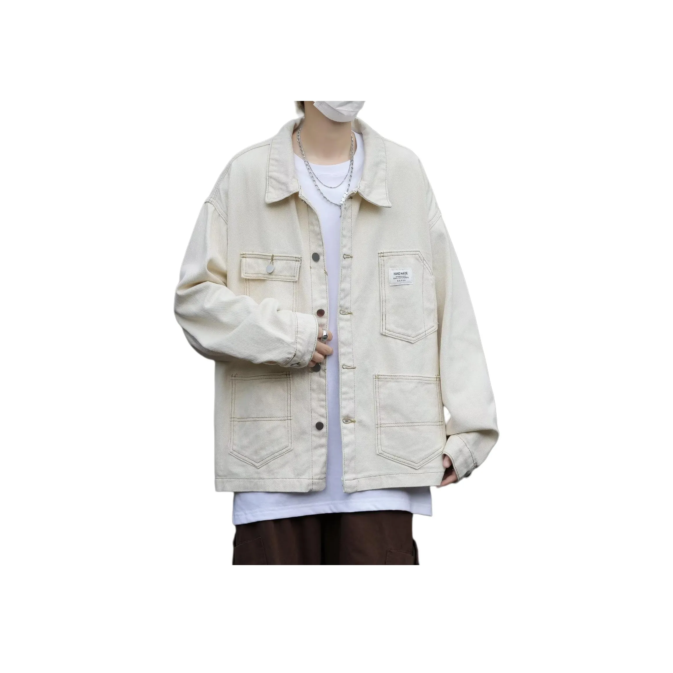 KAIZZGAO Ecru Мужские Джинсовые Куртки