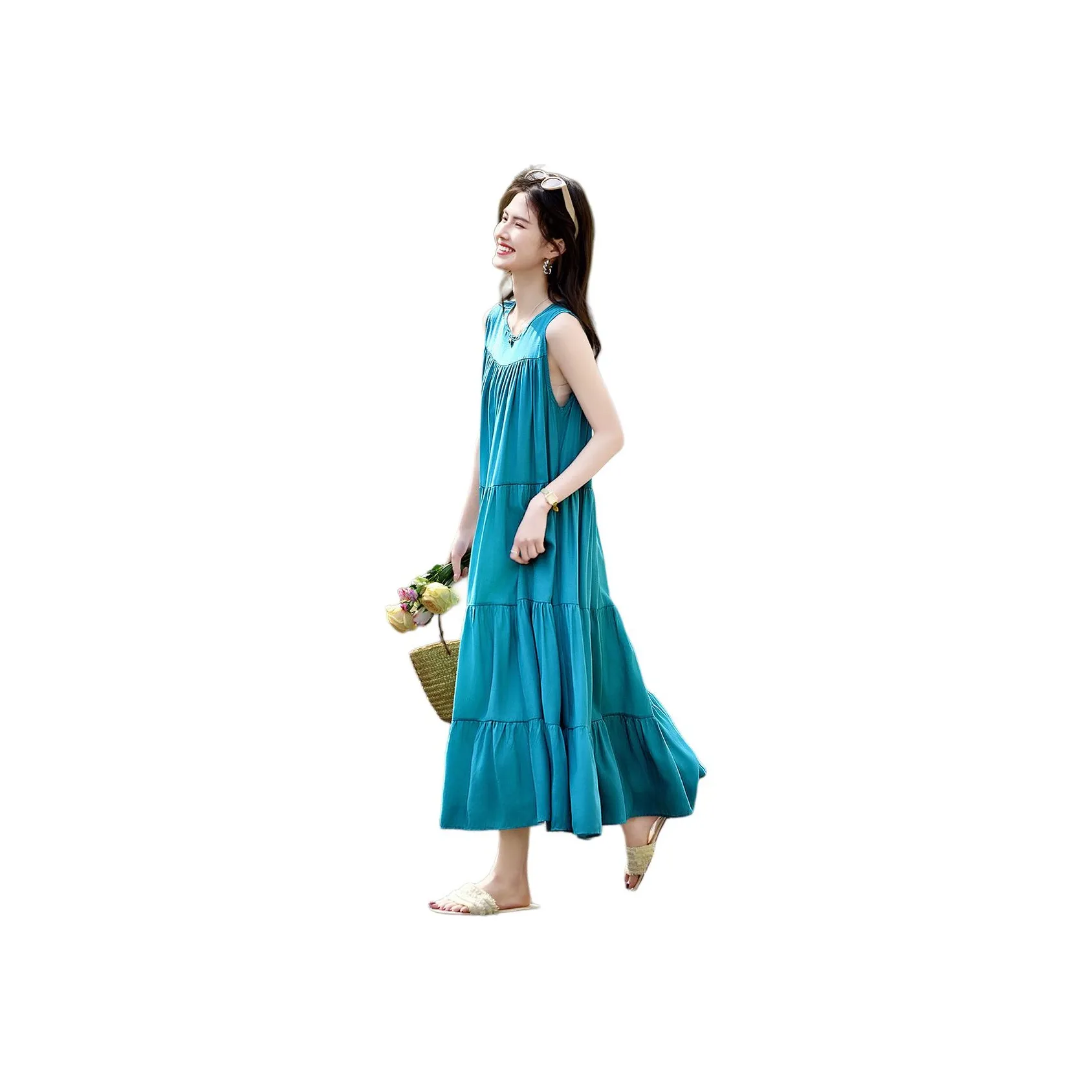 Still Quiet Без рукавов Платье Женское Павлиний зеленый