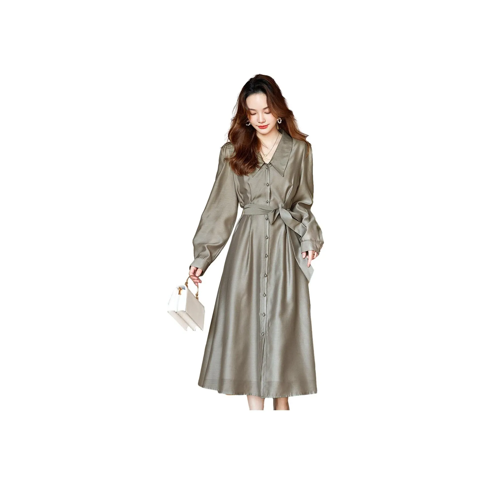 MT Long-Sleeved Dresses Women's Light Gray