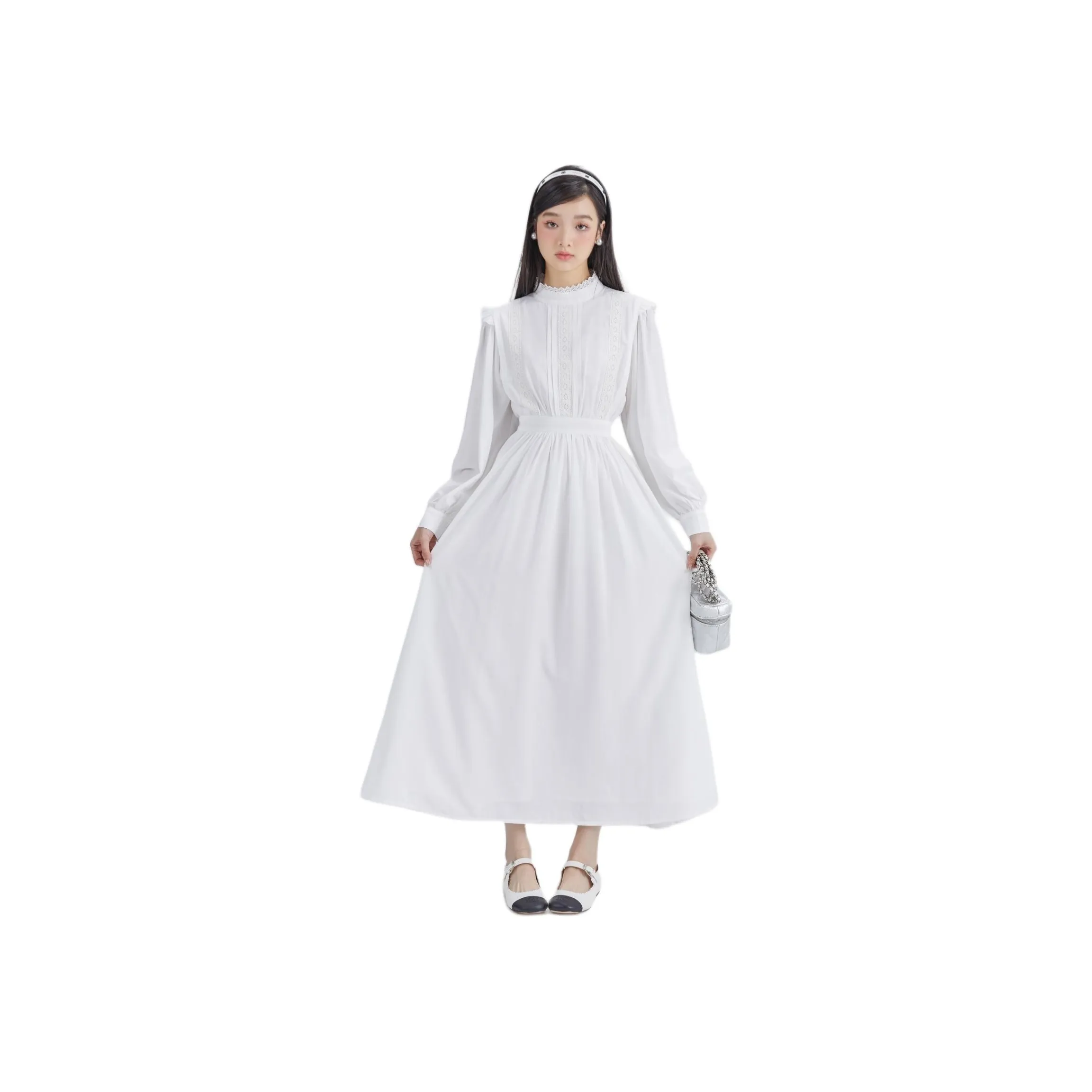 DEAR DEER PUFF Long Sleeved Dress Women's White