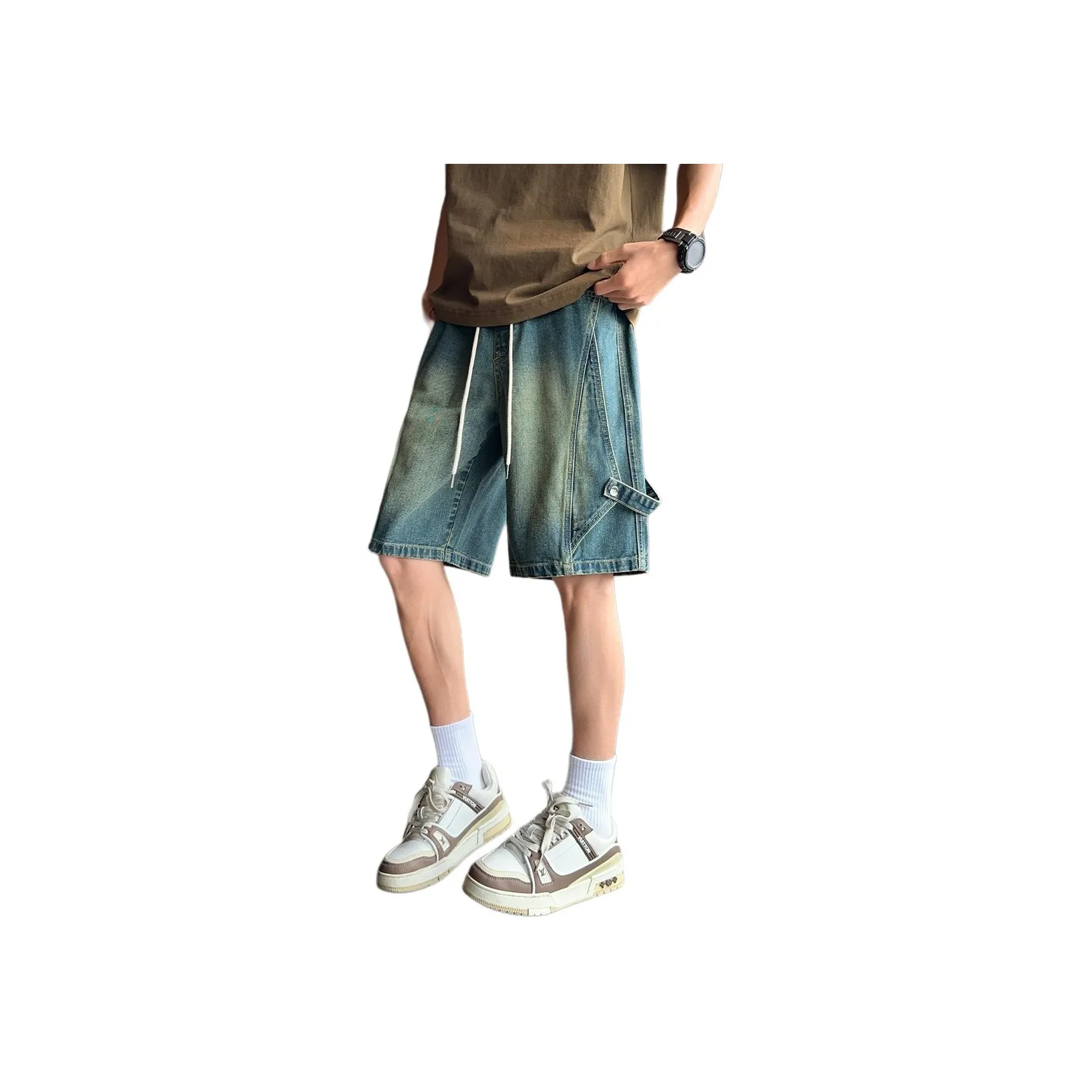 Tonlion Denim Shorts Men's Gray Teal