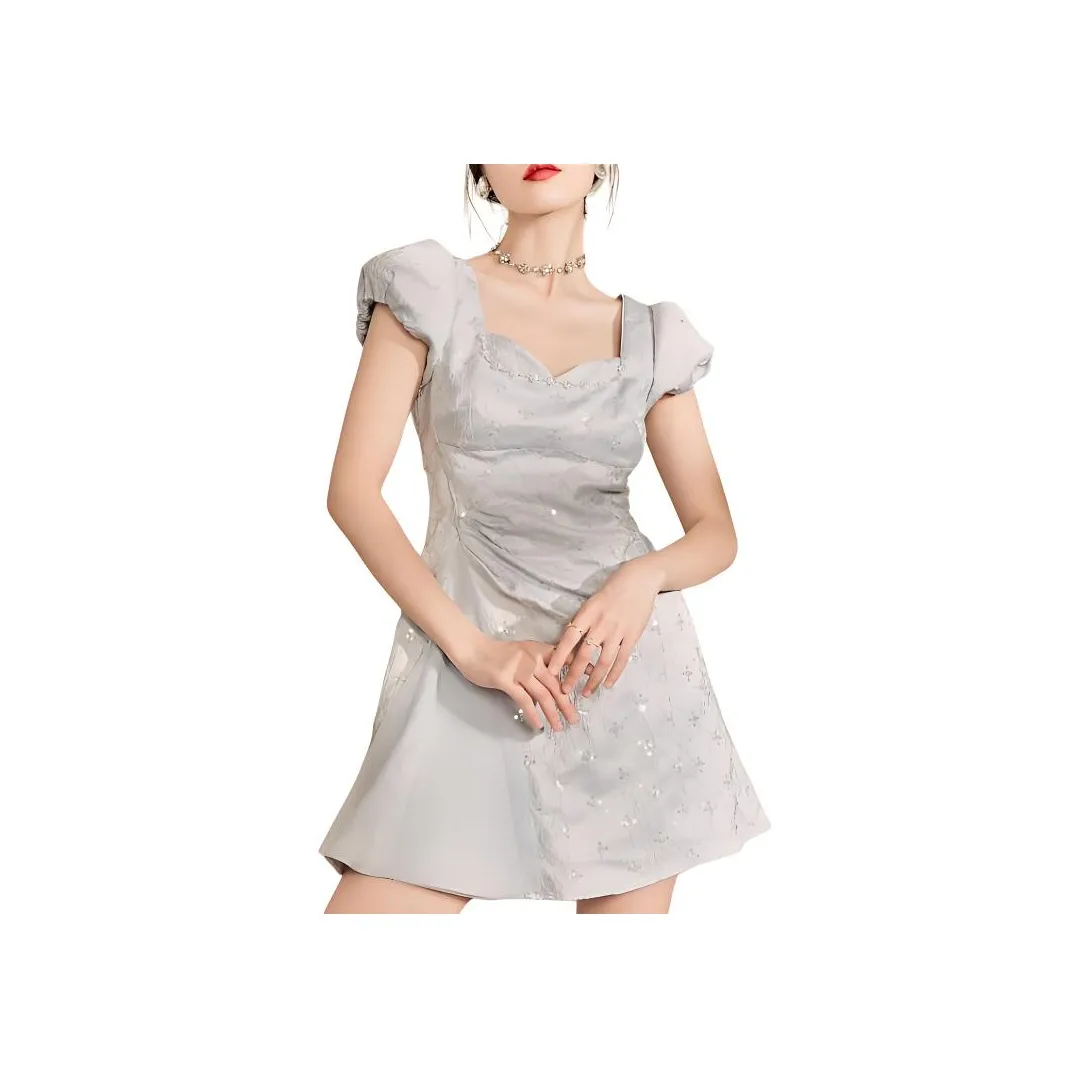 QIAOYUHUAZUN Short Sleeved Dresses Women's Dusty Blue