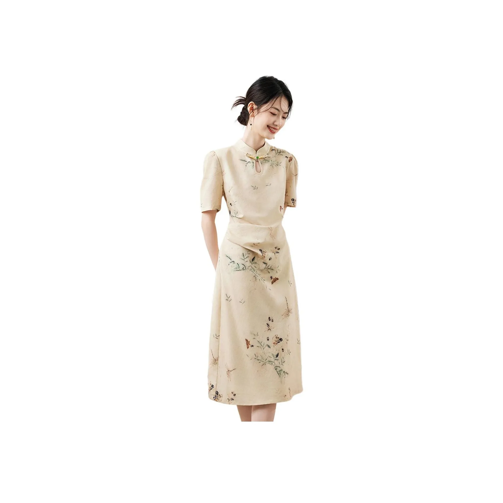 XINFEIYU Short Sleeved Dress Women's Yellow