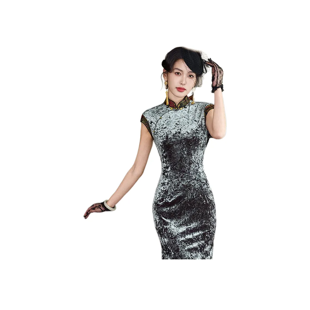 ENEESSI Spring And Summer Cheongsam Women's Silver Lake Blue Black Green