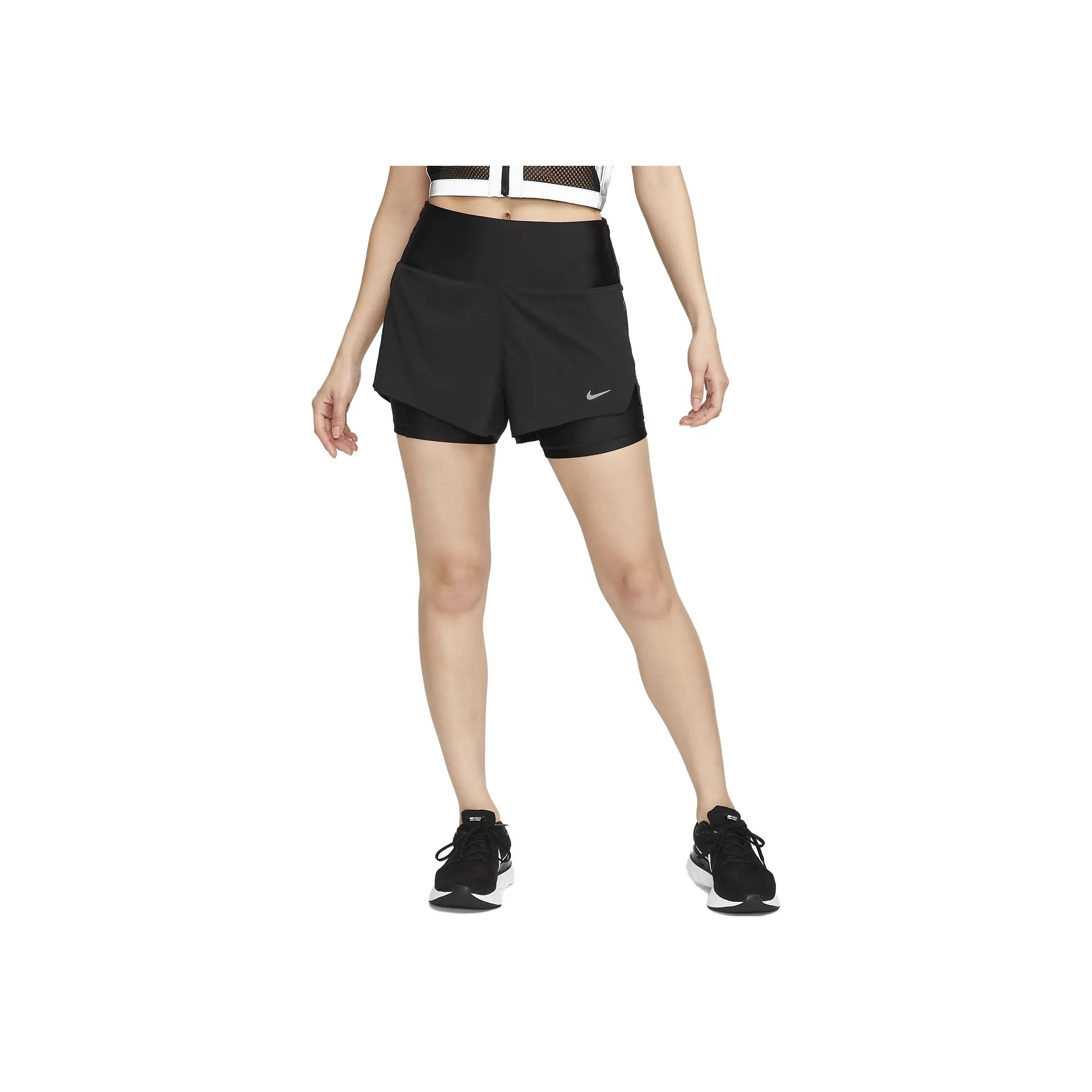 Nike Dri FIT Swift Women's Mid Rise 8cm Approx. 2 in 1 Running Shorts With Pockets Black
