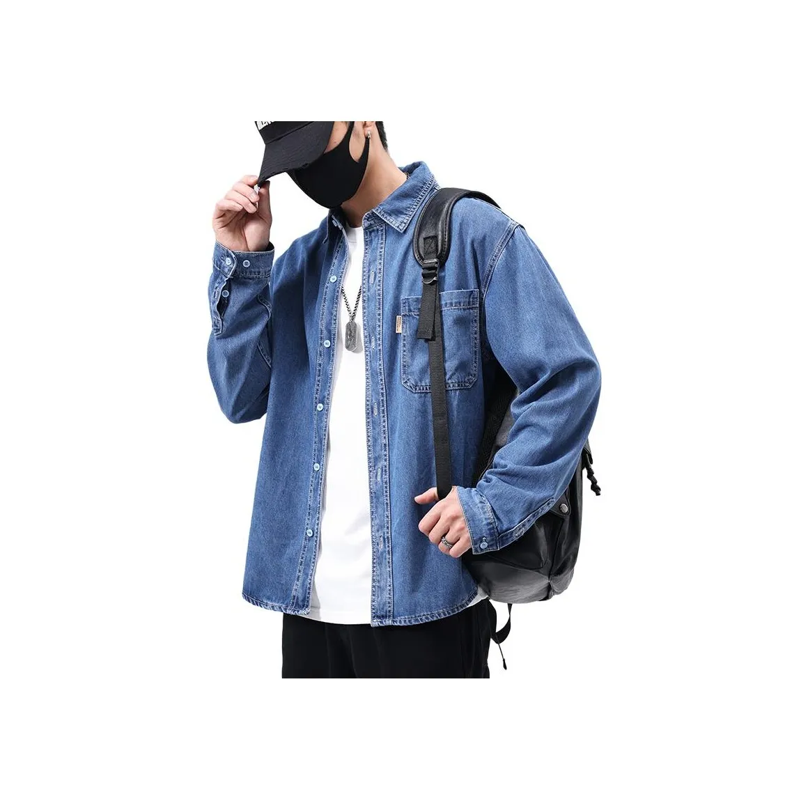 ZENGZHI Деним Рубашка Облегающий Прямой крой Унисекс