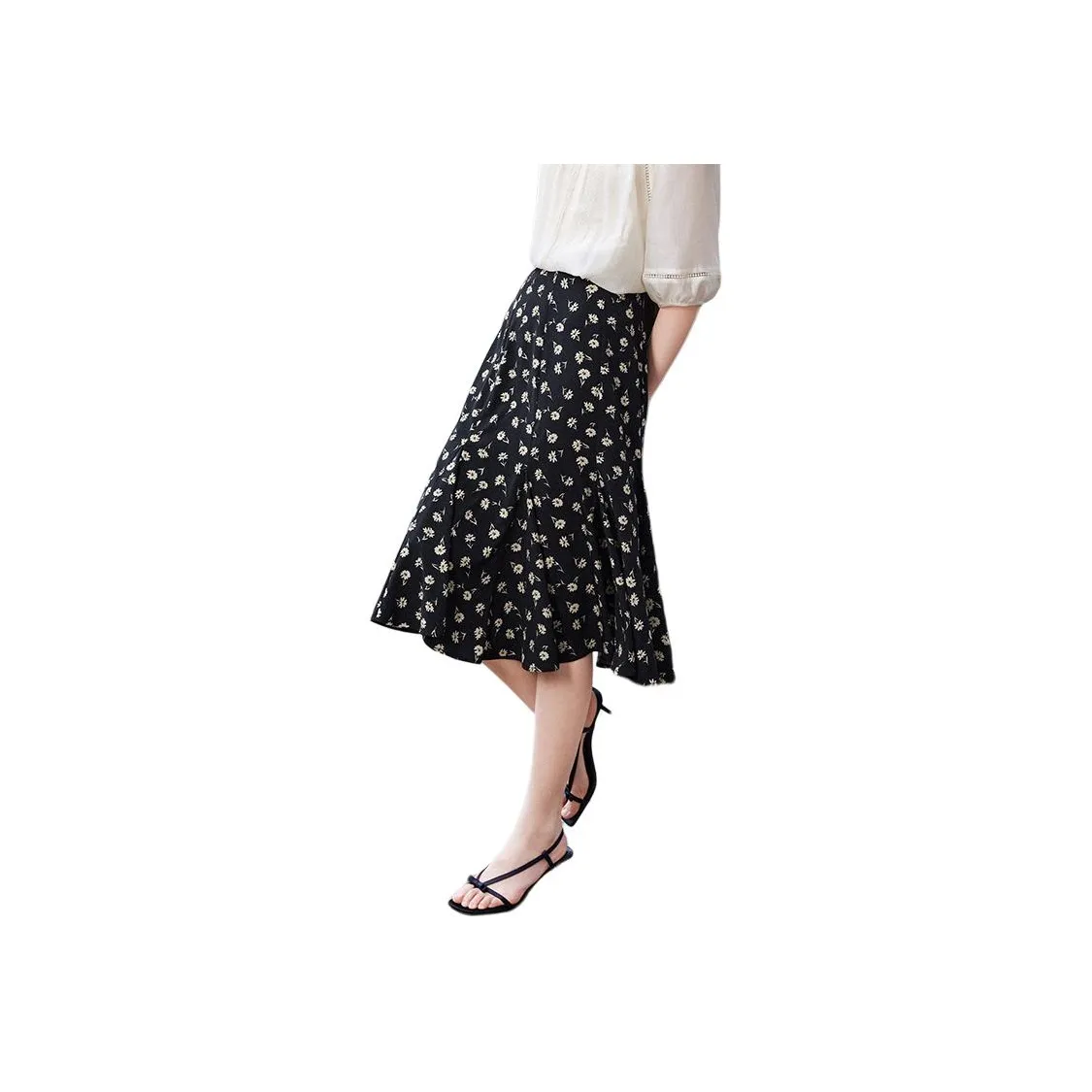 XIANGYING Повседневная длинная юбка женская черный цветок